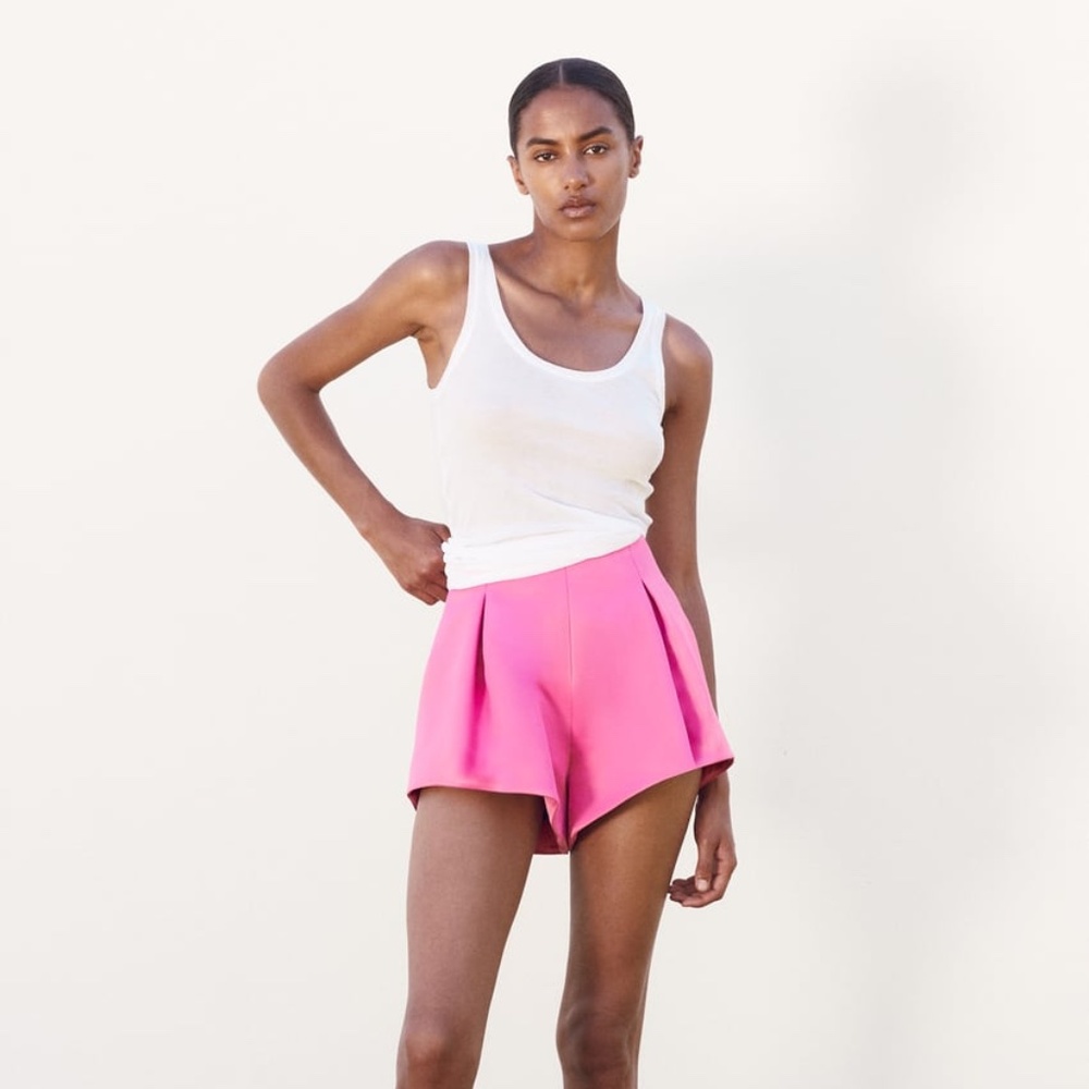 ZARA FUCHSIA SATIN EFFECT BALLOON SHORTS